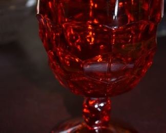 Vintage/Antique Ruby Red Thumb Print Goblet