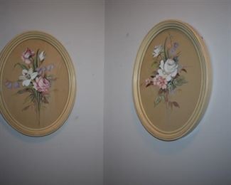 Vintage Oval Framed Art of Flowers