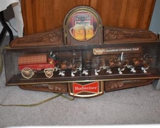 Budweiser Beer Advertising Light with encased Budweiser Wagon and Clydesdale Horses!