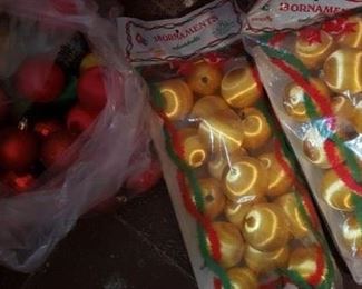 vintage Christmas ornaments, some still in package