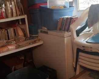 freezer, outdoor chairs