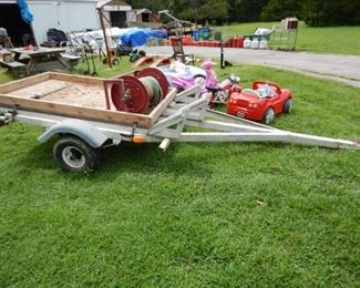 ANOTHER 3 MOTORCYCLE TRAILER WITH A CARGO BOX STRAPPED ON TOP