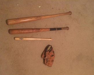 Vintage bats and baseball gloves