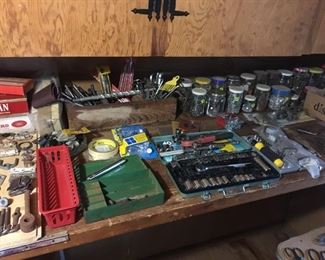Hand tools, nuts/bolts, drill bits, vintage storage boxes and more!