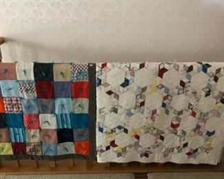 One small tied quilt and one old hand quilted quilt