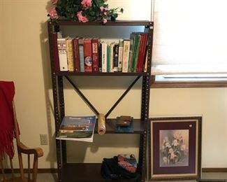 metal shelving and Books
