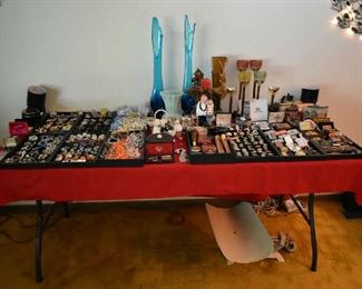 COSTUME JEWELRY, BEER TAPS, LIGHTERS, BELT BUCKLES, VINTAGE PINS