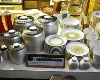 VINTAGE ALUMINUM CANISTER SET, VINTAGE NORITAKE DISH SET