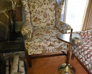 UPHOLSTERED ARMCHAIR, ASHTRAY TABLE