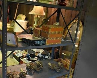 METAL SHELF, CIGAR BOXES, CANDLE HOLDERS