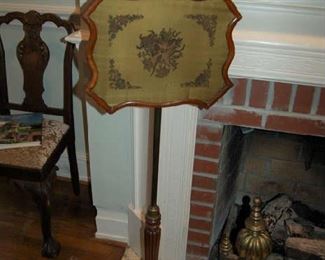 Ladies petite point on copper fire screen