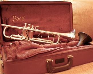 Silver Bach cornet with attachments