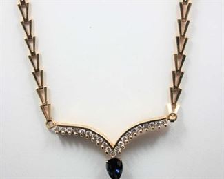 14K Gold Diamonds and Sapphire Necklace