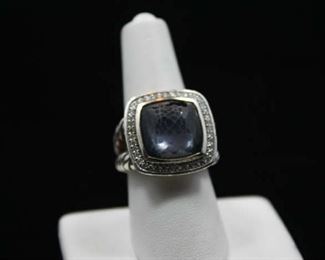 David Yurman Sterling and Black Orchid and Diamond Ring