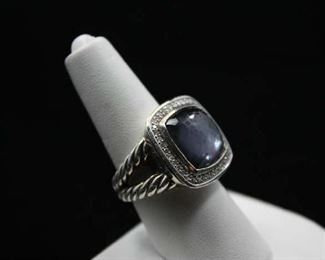 David Yurman Sterling and Black Orchid and Diamond Ring