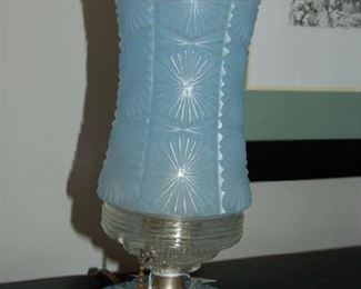 Blue glass dresser lamp