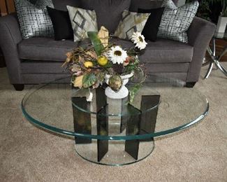 GLASS COFFEE TABLE, FLORAL