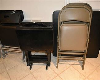 FOLDING CHAIRS, TV TRAY SET, CARD TABLE 