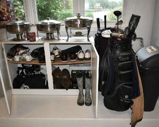 GOLF SHOES, CHAFING DISHES, GOLF BAGS