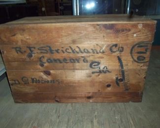 ONE OF SEVERAL SHIPPING EARLY 1900'S SHIPPING CRATES FROM R F STRICKLAND COMPANY