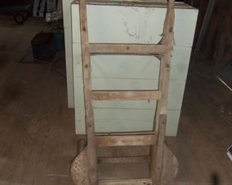 LARGE WOODEN HAND TRUCKS USED AT R F STRICKLAND CO STORE TO MOVE COTTON