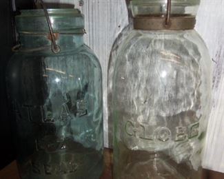 1886 Patented Clear Globe Jar marked # 52 on Bottom & #4 Aqua Atlas Jar