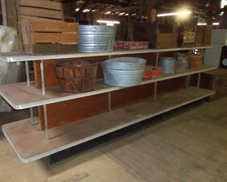 AWESOME ORIGINAL 12FT DISPLAY SHELF FROM  R F STRICKLAND STORE- GREAT FOR ANTIQUE STORE DISPLAY!