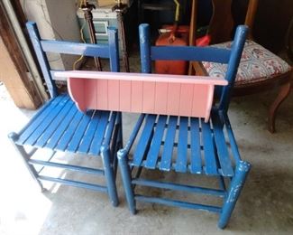 WOOD CHAIRS AND SHELF