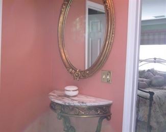 Marble Top Shelf Wall Table with Accent Mirror