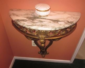 Marble Top Shelf Wall Table with Accent Mirror