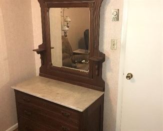 Antique Eastlake marble top dresser with mirror (matching with wash stand)