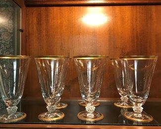  Eight Fostoria  SIMPLICITY paattern gold rim water glasses 