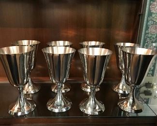 Eight Kirk Stieff Pewter P 104 water goblets