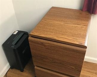 Wooden two door file cabinet, shredder