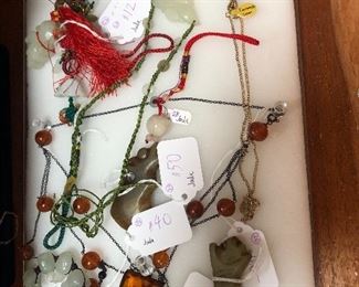 Amber necklace, jade animals, jade