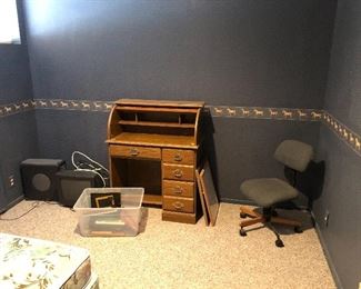 Student desk and chair, TV, 