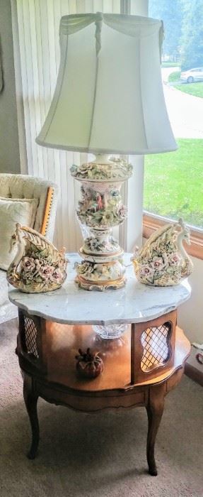 mid-century 2-tiered marble top side table
