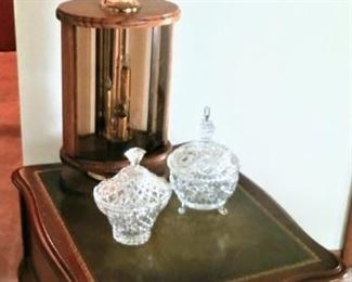 2nd mid-century end table with retro smoky glass lamp