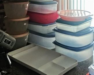 vintage Tupperware trays; misc. plastic storage containers