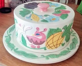 large hand-painted ceramic cake holder
