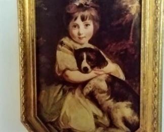 Italian artwork in gold frame with velvet backing