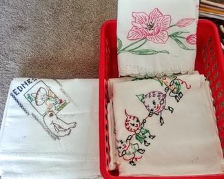 vintage hand-embroidered tea-towels