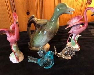 Norcrest Co. Flamingos, Bird Pitcher & Glass Paperweights https://ctbids.com/#!/description/share/181435