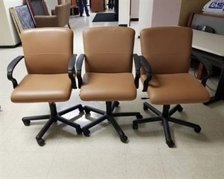 3 Brown Leather Computer Chairs