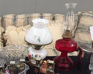 Assorted Crystal, Hurricane Lamp, Braslaus Sofa