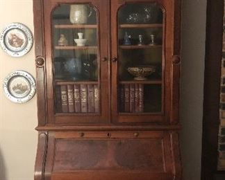 Antique Walnut Burled Wood Cylinder Secretary. Very nice condition.  Comes apart into two sections for transport.