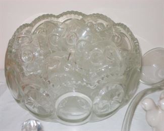 Pattern Glass Punch Bowl Set