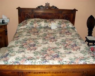 Victorian Antique Burled Walnut Bed