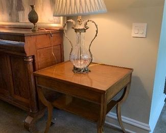 One of a pair walnut end tables