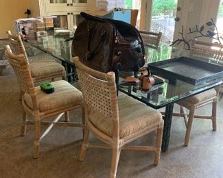 McGuire dining table and six chairs